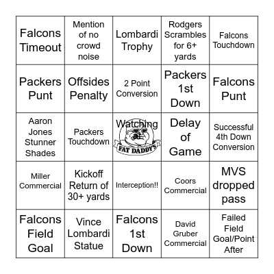 PACKERS MNF BINGO Card