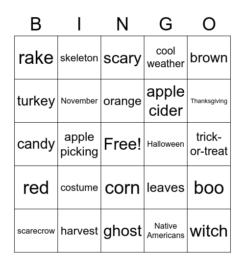 Fall / Halloween Bingo Card
