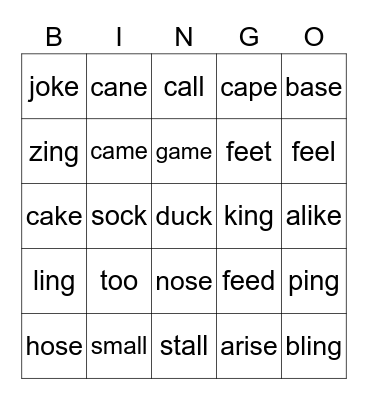 Phonics Bingo 12/7 Bingo Card