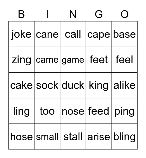 Phonics Bingo 12/7 Bingo Card