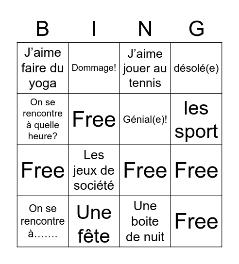 les sortiers Bingo Card