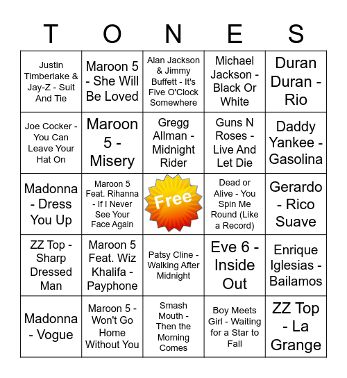Game Of Tones 10-5-20 Game 1 Bingo Card