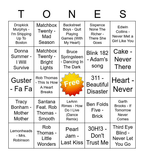 Game Of Tones 10-5-20 Game 5 Bingo Card