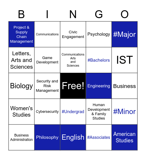 Penn State Brandywine Degrees Bingo Card