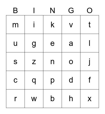 Letters Bingo Card