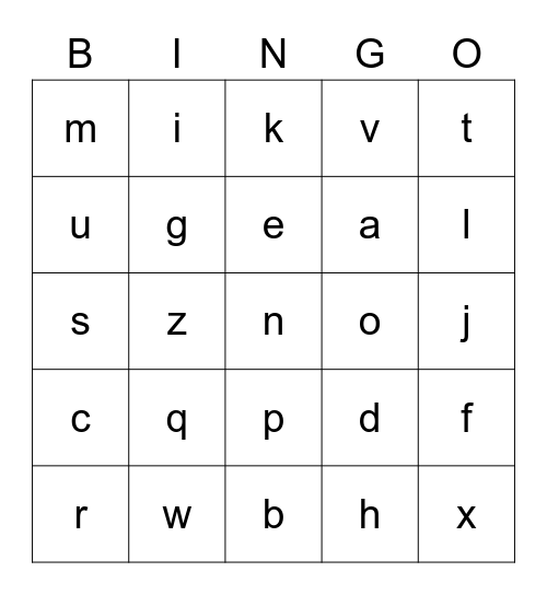 Letters Bingo Card