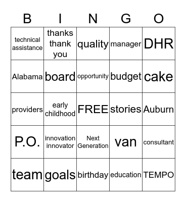 CCR Team Meeting BINGO Card