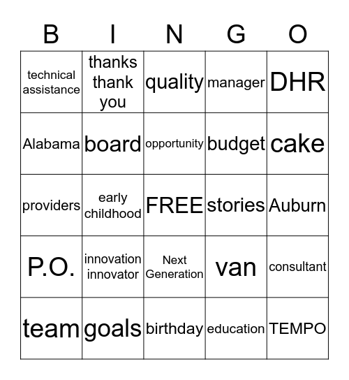 CCR Team Meeting BINGO Card