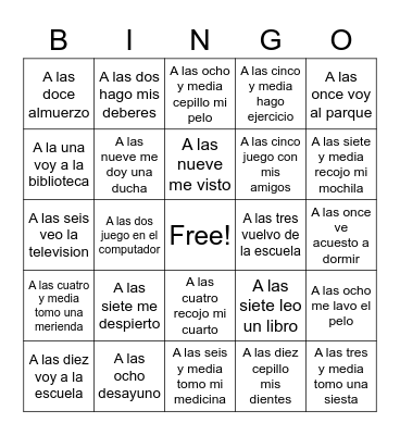 Mi horario Bingo Card