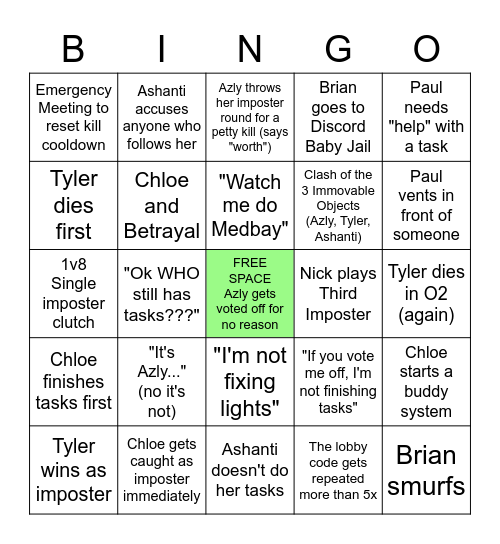 AMONG US BINGO Card