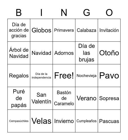Fiestas y Tradiciones Bingo Card