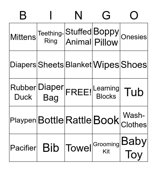 Baby Shower Bingo Card