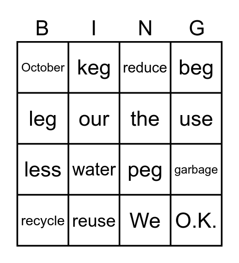 October Bingo Card