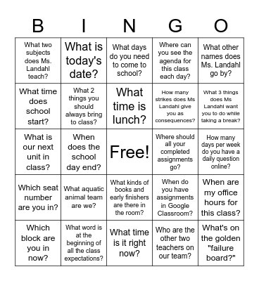Room Bingo Card