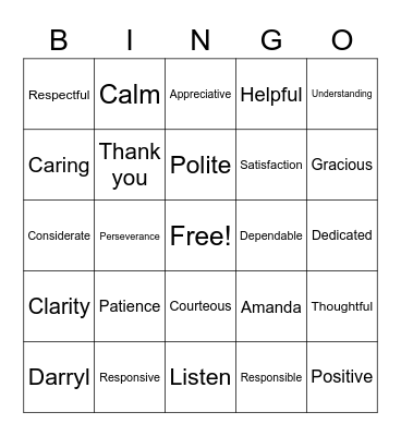 Customer Service Week 2020 Bingo Card