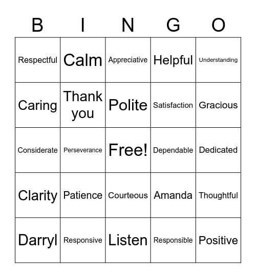 Customer Service Week 2020 Bingo Card