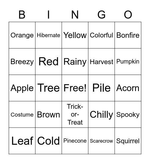 Fall OT Bingo Card