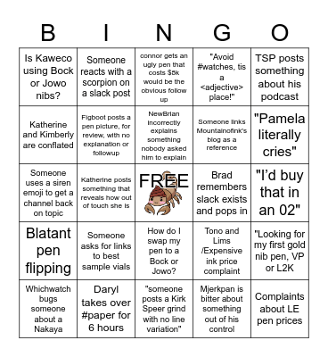 Scorpion Bingo Card