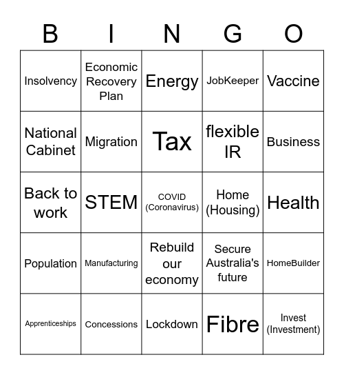 Budget Bingo Card