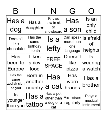 People Bingo Card