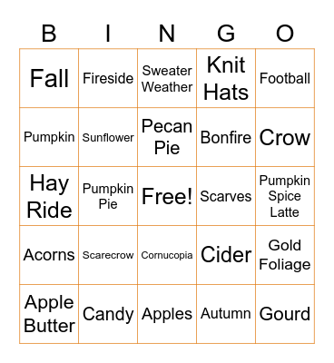 Fall Bingo Y'all Bingo Card