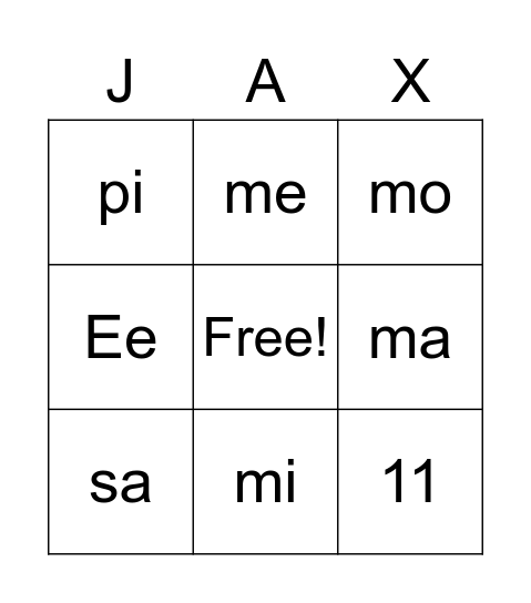 Review words Bingo Card