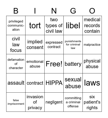 AES Legal and Ethical Responsibilities Bingo Card
