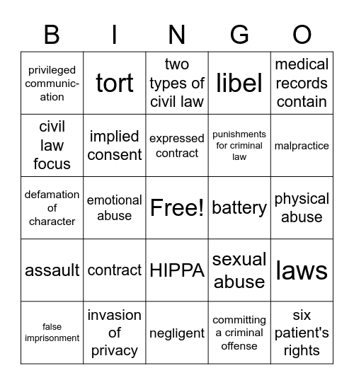 AES Legal and Ethical Responsibilities Bingo Card