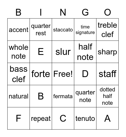 Music Symbol Bingo Card