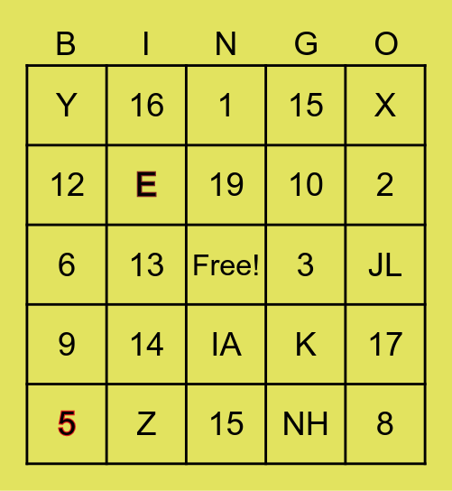 Letters and Numbers Bingo Card