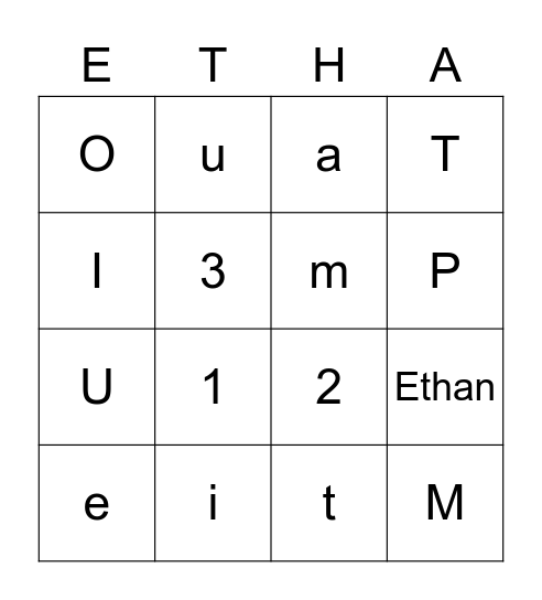 Review Words Bingo Card