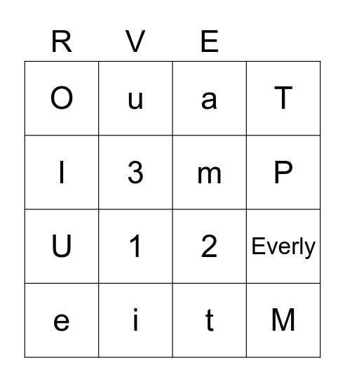 Everly Bingo Card