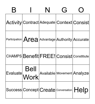 Bell Work Bingo Card