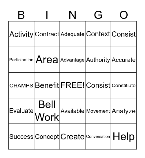 Bell Work Bingo Card