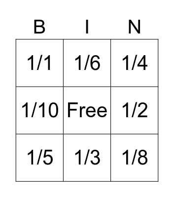 Fraction Bingo Card