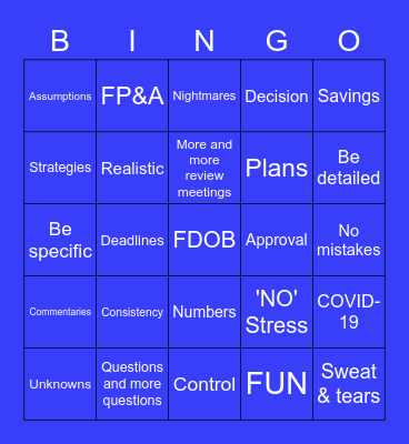 B U D G E T Bingo Card