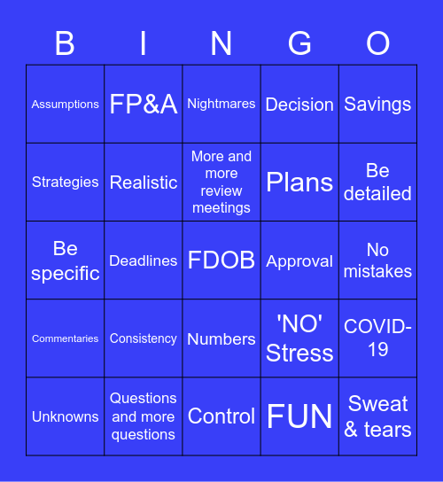 B U D G E T Bingo Card