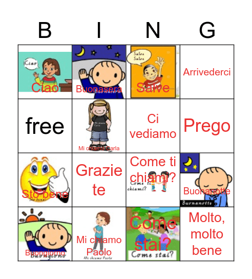 CIAO BUONGIORNO Bingo Card