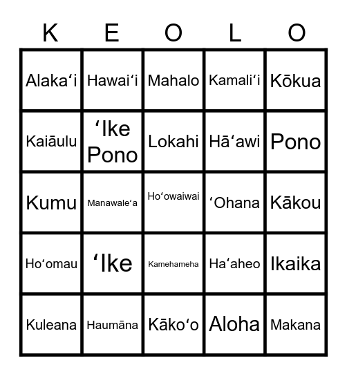 Ho'ola I Ka Lāhui Bingo! Bingo Card