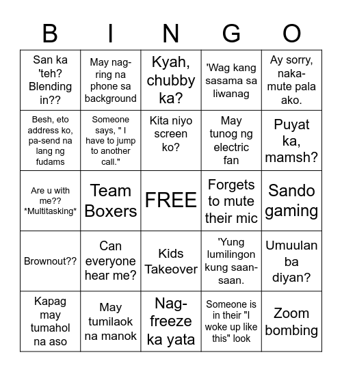 Zoom Bonggang Bingo Card