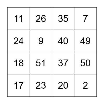 RHS Loteria Bingo Card