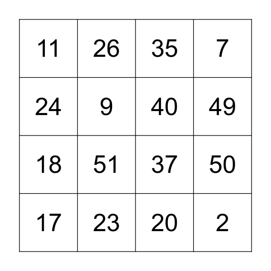 RHS Loteria Bingo Card