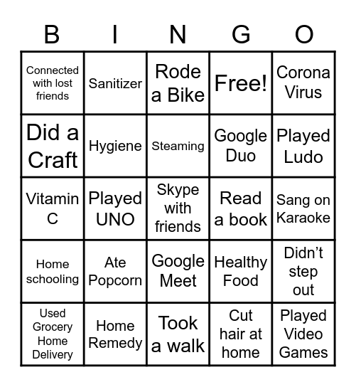 QUARANTINE Bingo Card