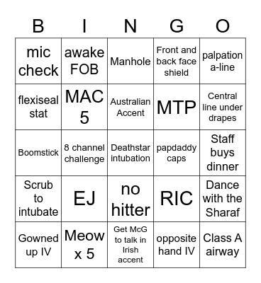 Night Team Bingo Card