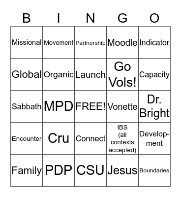 Cru Bingo Card