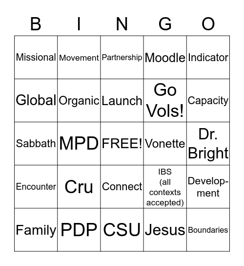 Cru Bingo Card