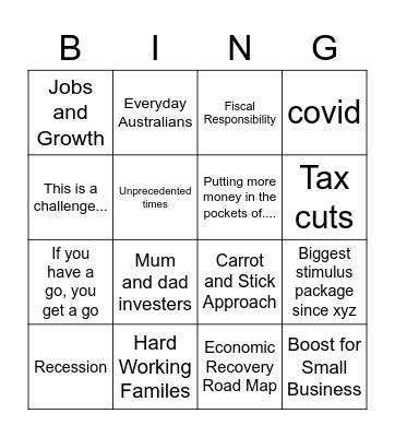 Budget Bingo 2020 Bingo Card