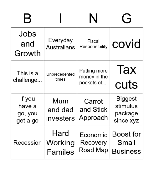 Budget Bingo 2020 Bingo Card