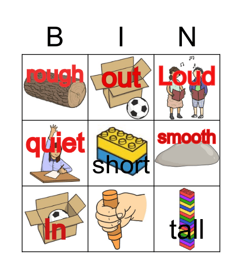 Opposites Bingo Card