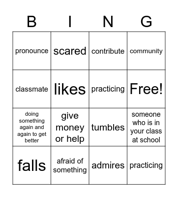 Room To Grow Vocab Bingo Card